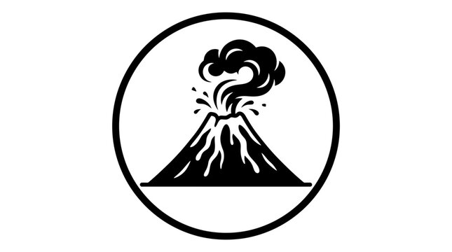 Minimalist volcano eruption circle icon.