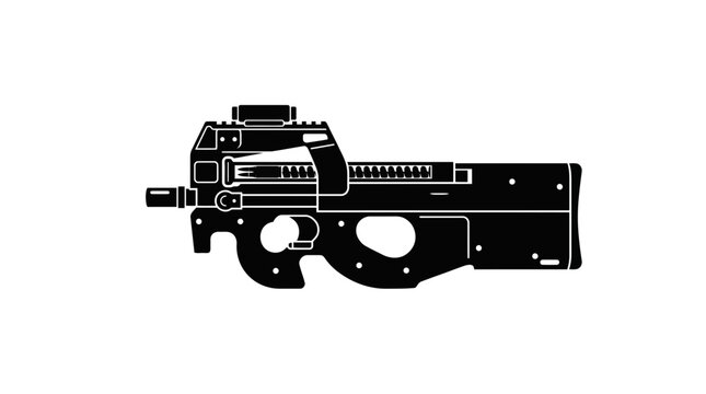 Modern bullpup submachine gun silhouette on white background.
