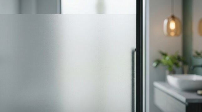 A close up view of frosted glass film designed for enhanced privacy in bathroom and office interiors