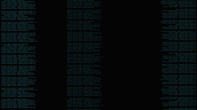 Cyan data script columns scrolling with white text flickers and glitchy fragments for technical computing overlay.