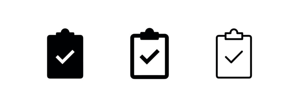 Set of editable clipboard with checkmark icons. Modern and simple design. Glyph, solid, outline, and line style vector illustration.