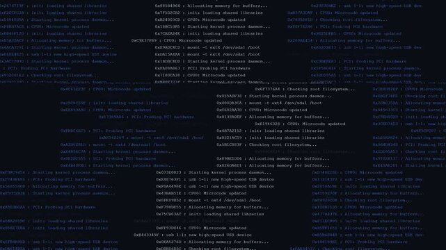 Digital terminal code logs scrolling with glitchy cyan and red flicker transitions for hacking ui elements overlay