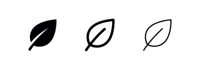 Green leaf icon set. Nature, plant, and eco symbol in outline and solid styles. © liubomir118809