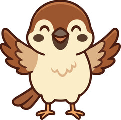 Obraz premium Cartoon sparrow illustration with outstretched wings and a light brown color palette 