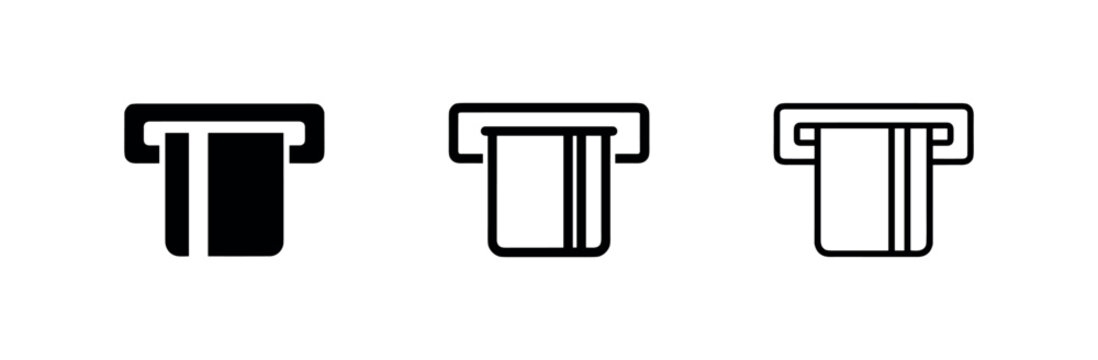 Credit card insert icon set. Payment, transaction, and atm symbol in outline and solid styles.