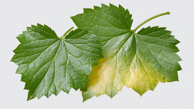Green grape leaves showing signs of disease and yellowing with plant disease