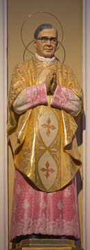 Zaragoza - The polychome carved statue of Jose Maria Escriva de Balaguer - frounder of Opus Dei catholic movment in church  Iglesia de la Exaltacion de la Santa Cruz by unknown artist.