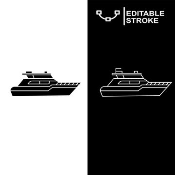 Yacht Boat Cruise Ship Vector Icon Set Line Glyph Silhouette Editable Stroke Ocean Marine Vehicle