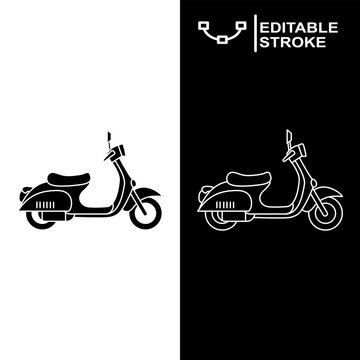 Scooter Motorbike Scooter Vector Icon Set Line Glyph Silhouette Editable Stroke Transportation Vehicle Sign