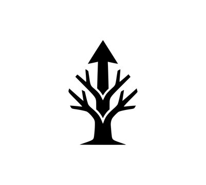 Tree Growing Upward Arrow Vector Logo For Environmental Business Concept