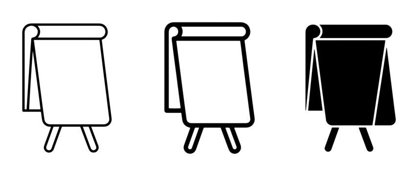 Flip Chart Icons, Presentation Easel Vector Set, Whiteboard Stand Graphics