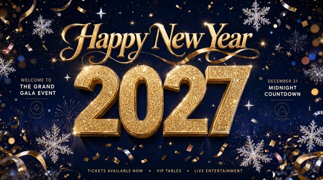 Happy New Year 2027 Golden Midnight Gala Celebration