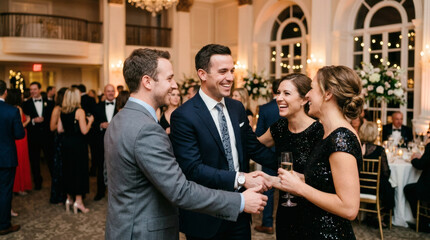 Fototapeta premium People enjoying a formal event with drinks and conversation