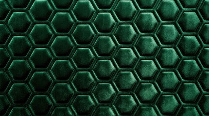 Obraz premium Dark emerald green velvet features a sophisticated quilted honeycomb hexagon pattern with soft highlights and shadows