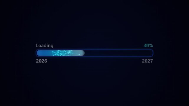 Loading progress bar showing transition from year 2026 to 2027 motion video