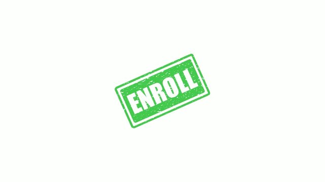 Green rubber stamp with the word Enroll isolated on a white background for educational marketing