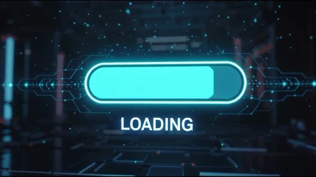 Futuristic progress bar loading video in tech data center