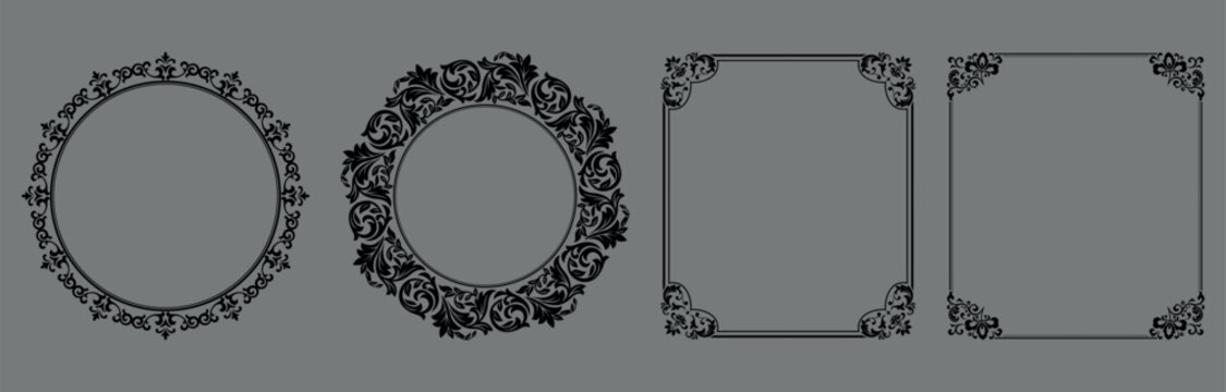 Set of decorative frames Elegant vector element for design in Eastern style, place for text. Floral black and gray frames. Lace illustration for invitations and greeting cards