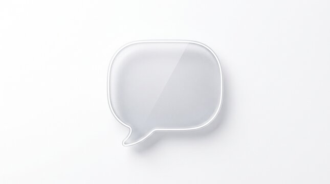 White transparent glass speech bubble icon on a clean white background with soft shadow