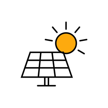 Solar panel icon with sun, renewable energy concept, vector illustration isolated on transparent background