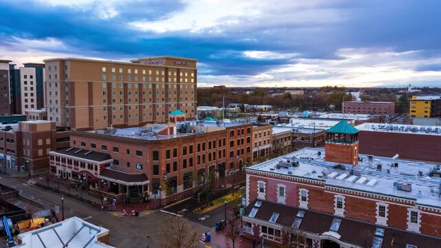 View of downtown Boise buildings and streets in Boise, Idaho, United States.
