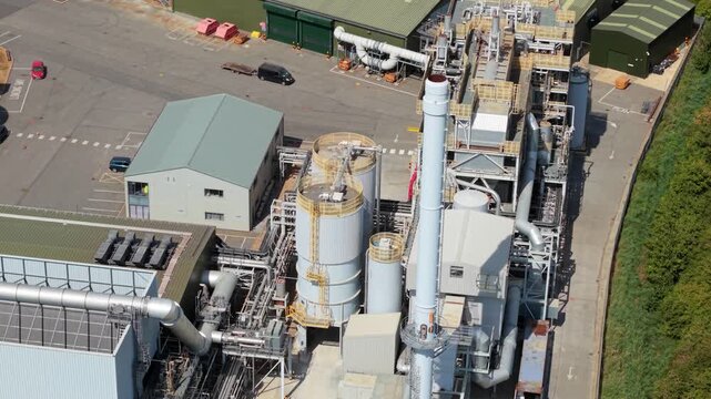 Energy Recovery Facility and Flue Gas Emission Stack in Boston UK Drone View