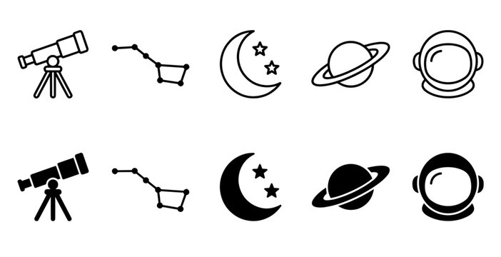Astronomy Telescope Star Constellation Moon Saturn Planet And Astronaut Helmet Icon Collection