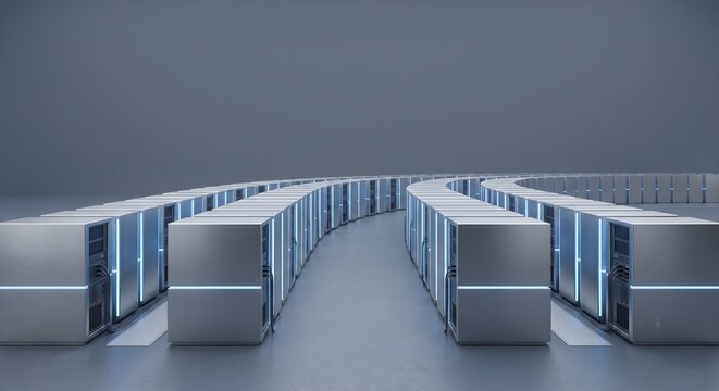 3D minimal brushed aluminum cloud server module on slate gray background