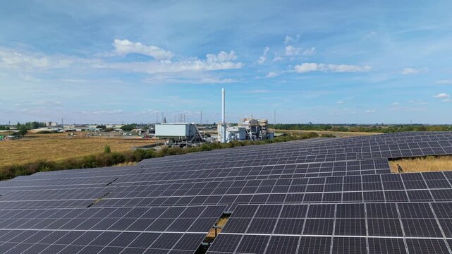 Solar PV Panels with Modern Energy Recovery Facility Drone Flight Boston UK