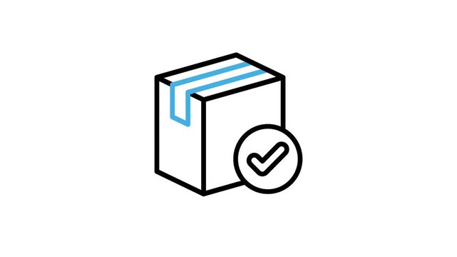 Animated good delivery or safe package box icon. Cardboard with checkmark symbol animation video for verified, arrived, accepted, processed, confirm, ok, done, complete. Motion graphics
