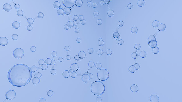 Bubble water blue background abstract circle transparent sphere floating across clean liquid texture with soft light