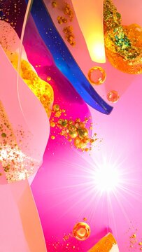 Colorful abstract art with shapes and textures blending against a bright background