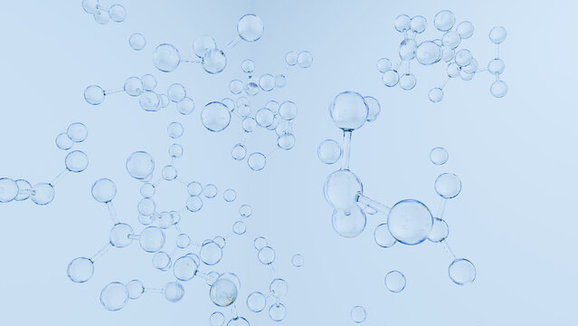 Bubble, water, molecule, blue, transparent, abstract background with floating sphere cluster in clean science style