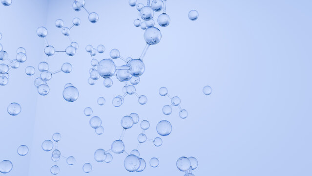Bubble water blue background air oxygen, transparent sphere floating in clean liquid with fresh abstract texture