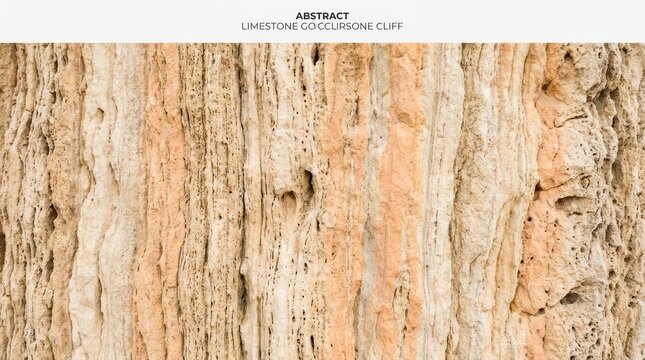 Vertical ridges and porous textures define this natural weathered limestone cliff face in warm beige and orange tones