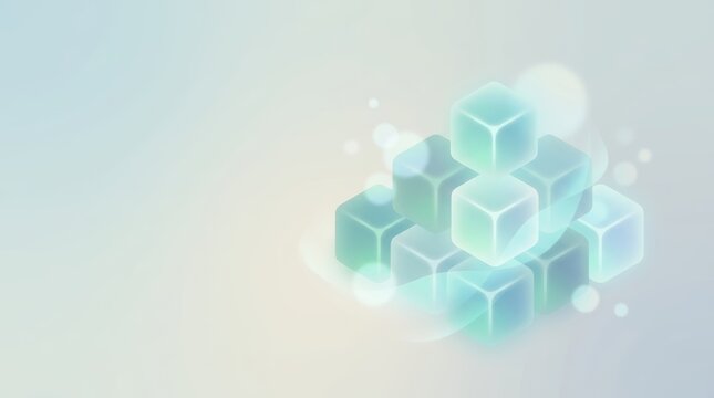 Glowing blue digital cubes stacked in an abstract data structure over a minimal bokeh background