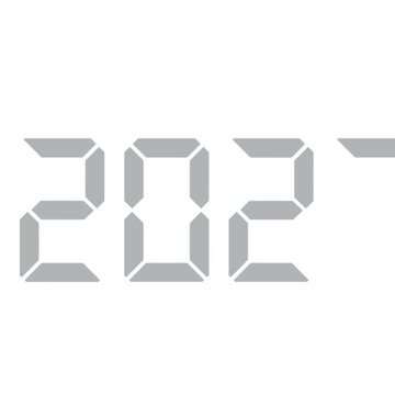 Numerical year 2027 displayed in minimalist digital clock font style for modern animation footage showing future time concepts with clean white background and sharp black text