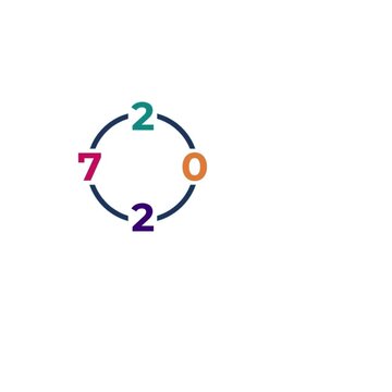 Colorful numbered circle graphic showing numeric progression with rotating animation motion displaying digits two seven two zero in a bright minimalist style for modern digital video projects