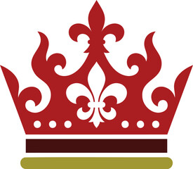 Red royal crown illustration with gold base and fleur de lis details king crown headwear © Jarina
