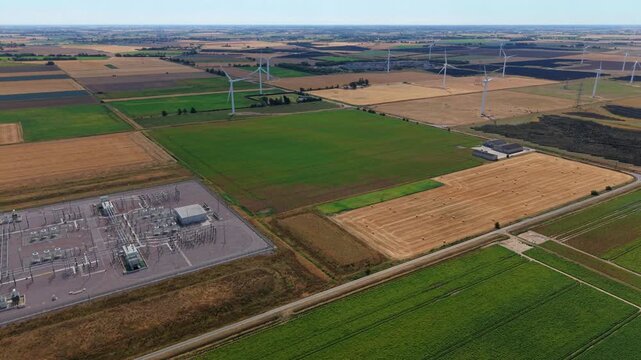 Aerial View of Triton Knoll 400kV Substation and Wind Turbines in Lincolnshire