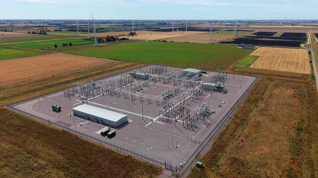 Aerial View of Triton Knoll 400kV Substation and Wind Turbines in Lincolnshire