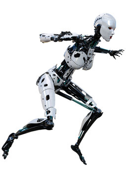 3D Rendering Female Robot on White