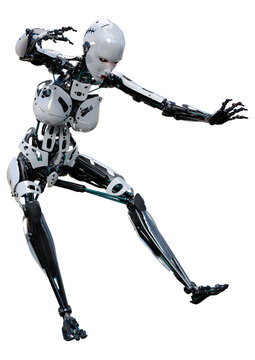 3D Rendering Female Robot on White