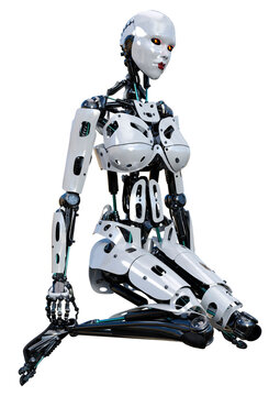 3D Rendering Female Robot on White