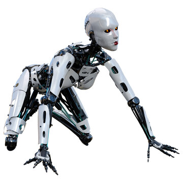 3D Rendering Female Robot on White