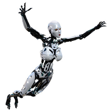 3D Rendering Female Robot on White