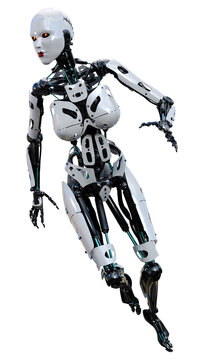3D Rendering Female Robot on White