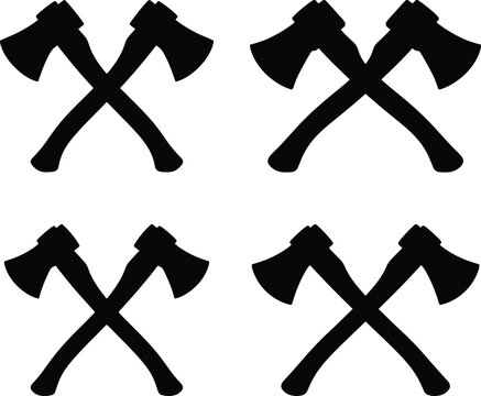 Crossed axes silhouette vector. Double axes vector icon set
