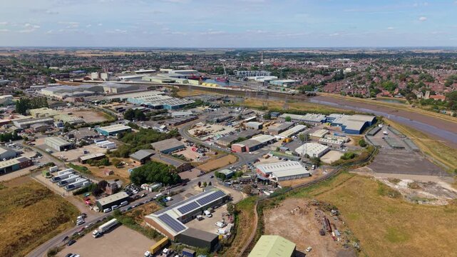Industrial Warehouses and Business Distribution Park in Boston UK Aerial Drone