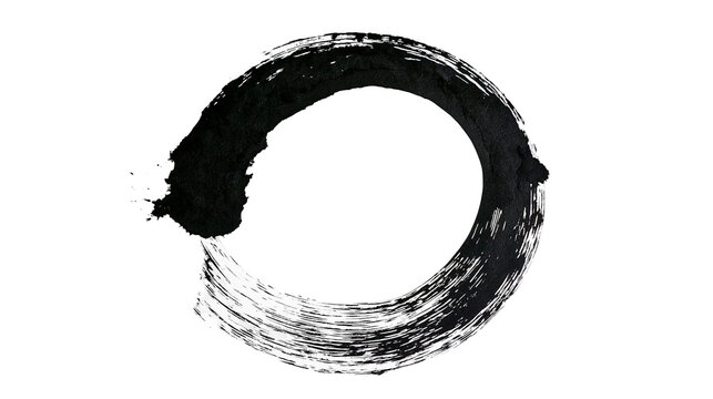 Thick black ink brush stroke forming an imperfect circle, isolated on transparent background